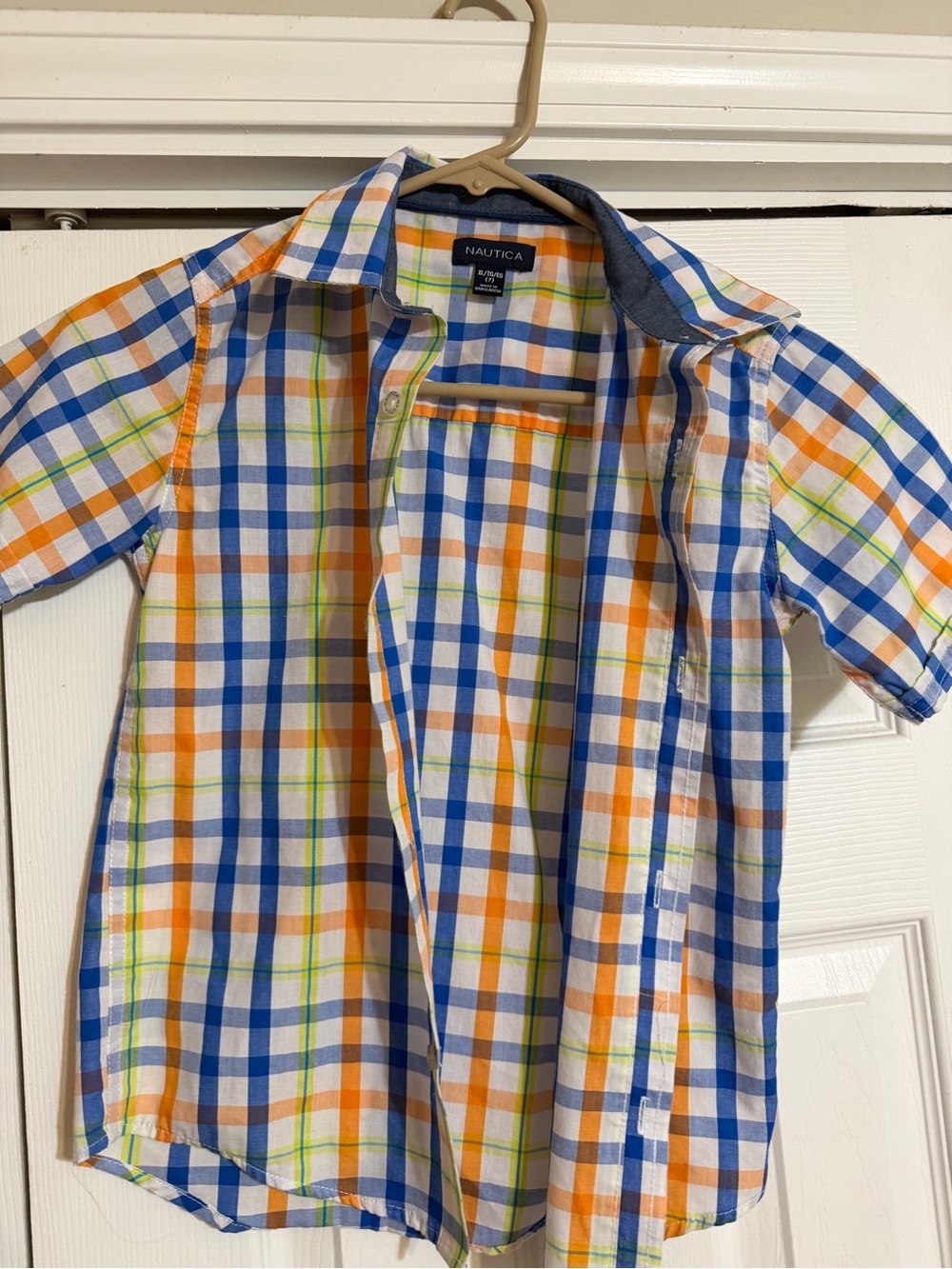 Nautica Men’s Short Sleeve Plaid Shirt - Blue, Orange, Green, White